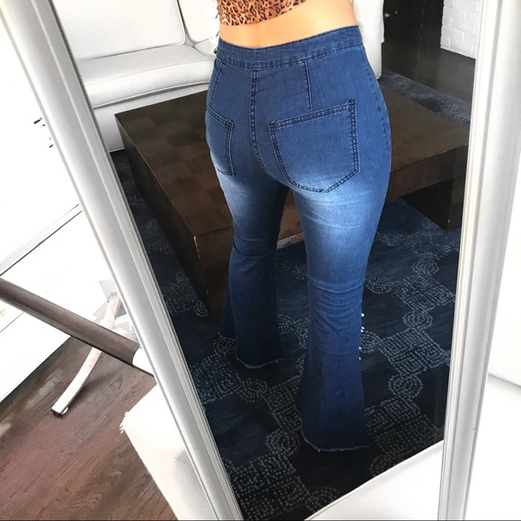 🆕 DARK BLUE DENIM PEARL BELL SHAPE BOTTOM JEANS - Picture 6 of 11